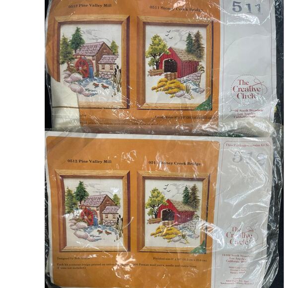2 Needlepoint Kits, The Creative Circle: Pine Valley Mill & Stoney Creek Bridge - Picture 1 of 9